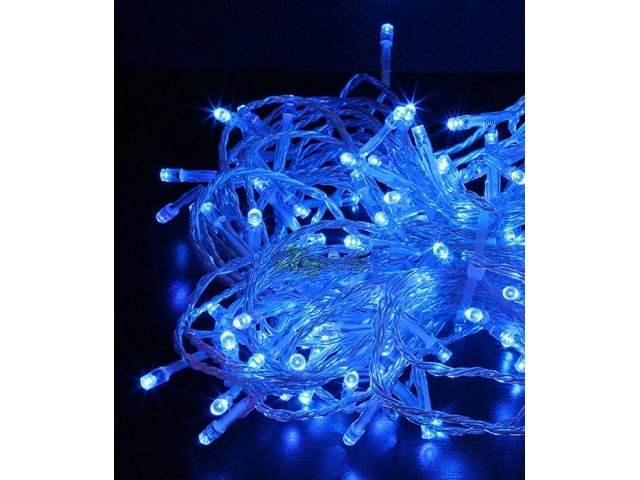 Светодиодная нить 20 метров, 200 led, динамика, цв. синий, провод прозрачный cиликоновый