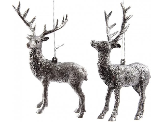 Елочная игрушка Олень с ветвистыми рогами, 14 см, состаренное серебро, подвеска, Kaemingk 515727