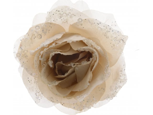 Роза Искристая 14 см кремовая, клипса Kaemingk 629347