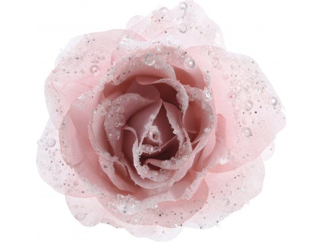 Роза Искристая 14 см розовая, клипса Kaemingk 629993