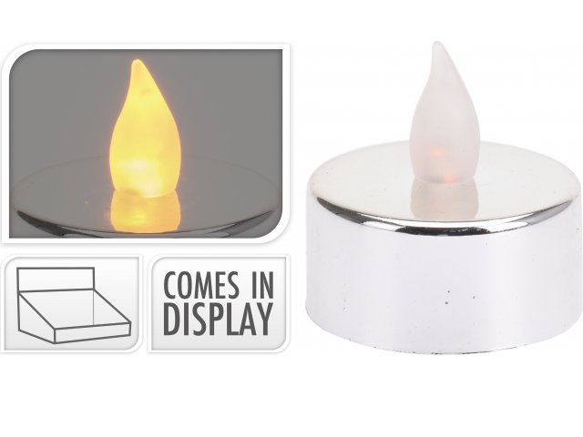 Чайная светодиодная свеча Серебряный Глянец, 4 см, янтарное пламя, батарейка Koopman ADA000540