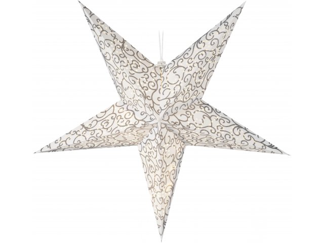 Светящаяся Звезда Капелла из бумаги 75 см бело-серебряная 15 теплых белых мини Led ламп, батарейки Koopman AX5303250