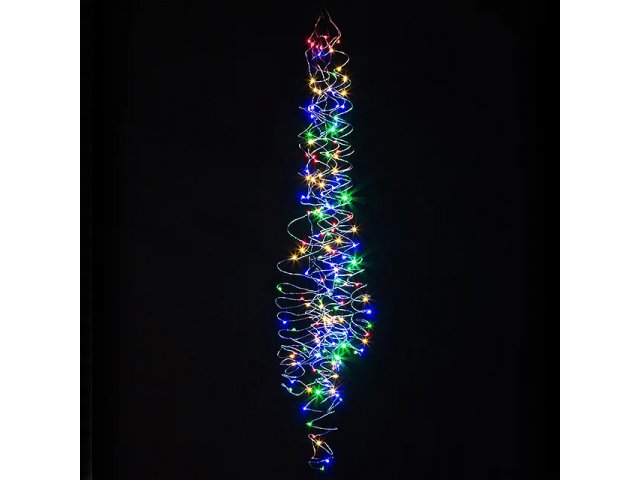 Гирлянда Хвост Капельки на батарейке 8*2 м, 160 разноцветных мини LED ламп, серебряная ПРОВОЛОКА Koopman