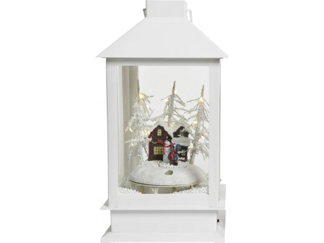 Новогодний фонарь Зимняя Сказка - Снеговик 36 см, с музыкой, движением и снежным вихрем Kaemingk белый 