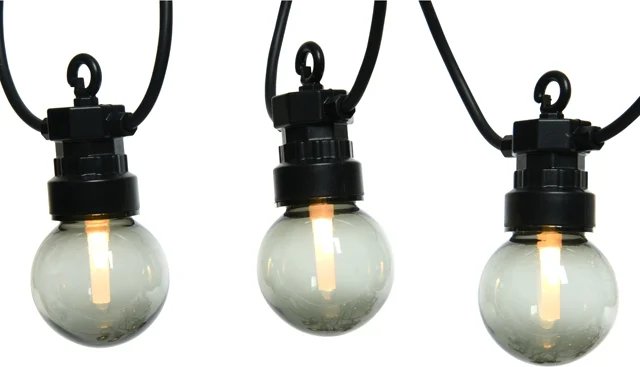 Гирлянда Лампочки Дымчатые, 20 ламп, теплые белые LED, 9.5 м, черный ПВХ, соединяемая, IP44 Kaemingk