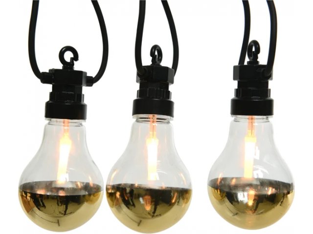 Ретро гирлянда Золото Эдисона, 20 ламп, экстра теплые белые LED, 9.5 м, черный ПВХ, соединяемая, IP44 Kaemingk