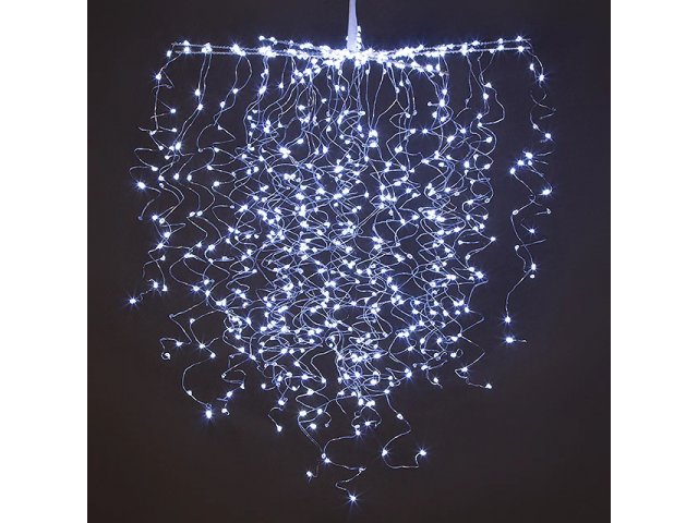 Светодиодная композиция - Каскад 80 см, 320 холодных белых MINILED ламп с мерцанием, серебряная ПРОВОЛОКА Kaemingk