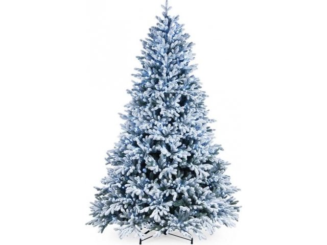 Искусственная ель ГАМИЛЬТОН (литая хвоя PE+PVC), голубая заснеженная, 350 холодных белых LED-огней, 183 см, National Tre