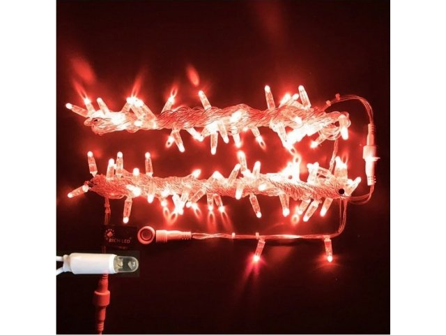 Светодиодная гирлянда Rich LED 10 м, 100 LED, 220 В, влагозащитный колпачок, белый провод , цв. красный