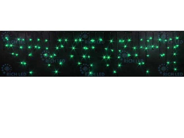 Светодиодная бахрома Rich LED, 3*0.9 м, мерцающая, черный провод , цв. зеленый