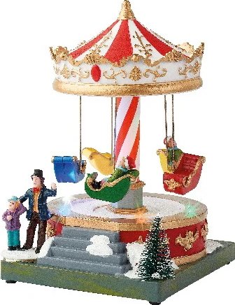 Светящаяся композиция Christmas Carrusel: Santas Sleigh 19*12 см, с движением и музыкой, на батарейках Kaemingk