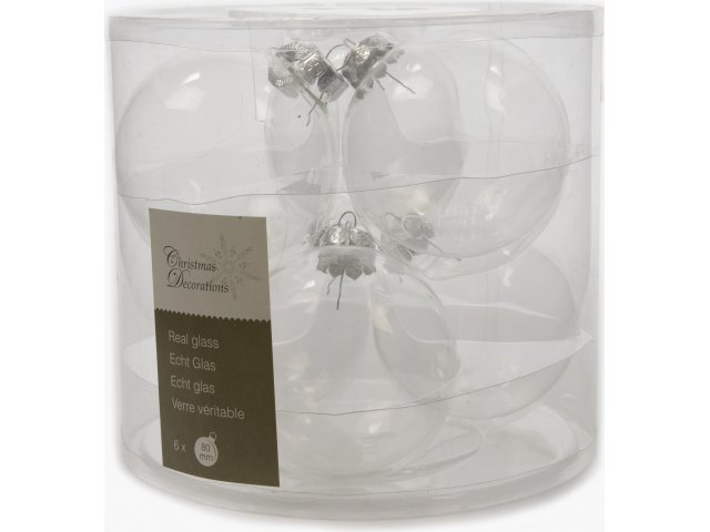 Набор стеклянных шаров, прозрачный, 80мм, 6шт