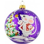Стеклянный елочный шар Зодиак - Мышонок наряжает елочку фиолетовый
